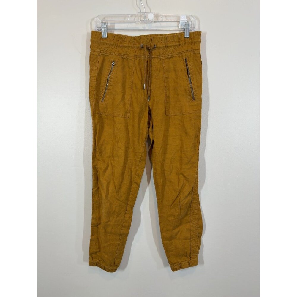 Athleta Women's Cargo Linen Jogger Pants Size‎ 4 S Mustard Yellow Gold